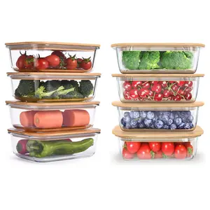12.5 oz Glass Food Storage Container with Bamboo Lid (1 Pack) - Stackable Food Preparation Container - Sealed Glass Food Container - Microwave, Dishwasher-Reusable Glass Lunch Box Bag