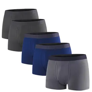 5 Pack Men's Plain Underwear Ultra Soft Breathable Stretch Boxer Briefs with Fly Moisture-Wicking Lightweight Comfort No Riding Up Elastic Waistband Underwear Sports Clothes Activewear