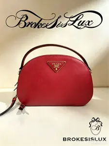 Pre-owned PRADA Dome Shell Mini Bag in Burgundy Saffiano Leather, Full Zip Closure, Curved Top Handle