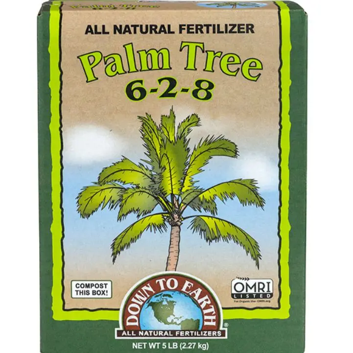 Down to Earth Palm Tree Fertilizer OMRI Certified Organic 6-2-8 All Natural Fertilizer for Planting and Gardening 5lb