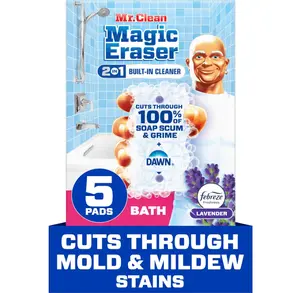Mr. Clean Magic Eraser Sponge, Bathroom Cleaner, Shower Cleaner, Tub Cleaner, Soap Scum Remover, Bathroom Cleaning Supplies, Dawn Cleaning Power with Febreze Lavender Scent, Ultra Bath, 5ct