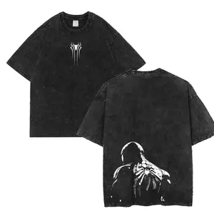 Vintage Acid Wash Spiderman Graphic T-Shirt, Unisex Retro Distressed Spider Hero Oversized Tee, Heavyweight Cotton Hip Hop Streetwear Top, Loose Breathable Casual Short Sleeve Shirt for Outdoor Daily Leisure Urban Street Style,summervibes