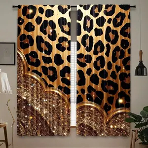 Romantic Leopard Print Curtains Set, Half-Transparent Polyester Material, Rod Pocket Design, Suitable for Bedroom Living Room Dining Room Decor