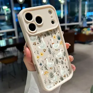 Goose Floral Symphony Pattern TPU Phone Case for iPhone 17 Pro Max 16 15 14 Plus 13 12 Mini 11 XR X XS Air E Shockproof Drop Protection Rugged Durable Silicone Cover Cellphone Protective Casing