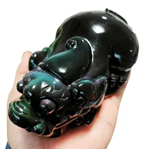 Natural Crystal Set Obsidian Quartz Pixiu Carved Figurine from China Unique Decorative Collectible