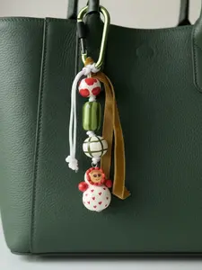Handmade Matryoshka Keychain - Hand-Painted Clay Beads with Velvet Ribbon & Carabiner Clip - Unique Artistic Accessory for Purse Jeans & Luggage