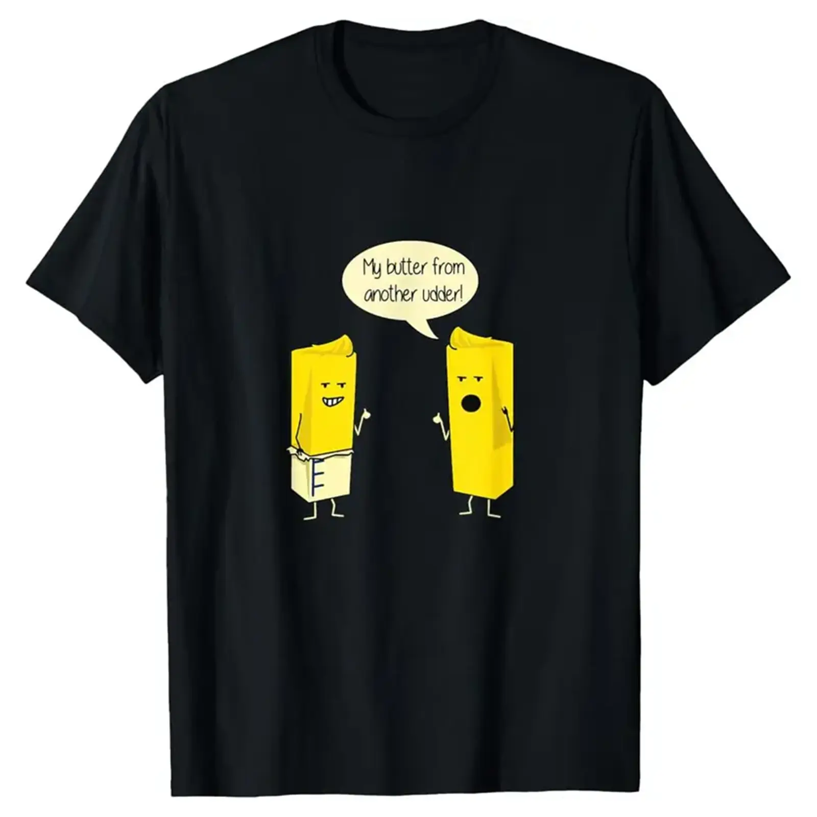Unisex Sports Crew Neck T-Shirt, Funny "My Butter From Another Udder" Butter Cartoon Graphic Print, Short-Sleeve Athletic Top for Sports & Outdoor Activities