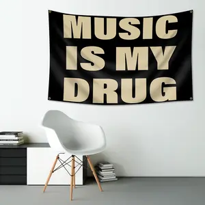 Music Is My Drug Flag, 3x5 Feet Outdoor Wall Banner, Dorm Room Decor, Home Decoration Tapestry, Indoor Use, Suitable for Bedroom, Study Room, Durable Decorative Tapestry