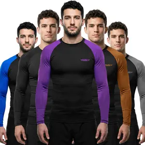Exxact Sports Mens Purple BJJ Rash Guard Jiu Jitsu Long Sleeve, Ranked Compression No Gi Jiu Jitsu Rash Guard Men for MMA, Wrestling