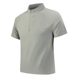 New men’s stand collar half-zip short-sleeve polo shirt — cool-touch, seamless, quick-drying, breathable athletic T-shirt for summer outdoor commuting and casual wear, solid color top #SummerWins