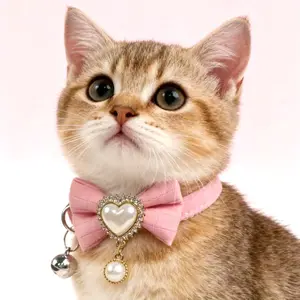 Adjustable Bow Heart Pet Collar for Cats & Dogs, Cute Photo Prop Accessory, Stylish Pet Necklace, Essential Pet Supplies