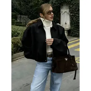 Fashionable women’s pilot jacket with batwing sleeves, lightweight fitted casual top with zipper, European and American style wholesale clothing