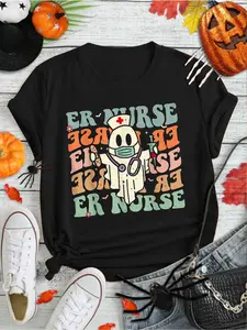 100% Cotton Groovy Emergency Room Nurse Funny Halloween Costume ER Nurse T-Shirt Print Round Neck Short Sleeve Streetwear Fashion Breathable Homme Soft Unisex Designer Clothes For Women Casual Clothes