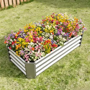 4×2×1ft (47.24" L × 24" W × 11.81" H) Silver Galvanized Metal Raised Garden Bed, Corrugated Rectangular Raised Planter Box, Durable Rustproof Elevated Outdoor Planting Bed for Vegetables Herbs Flowers Plants, for Backyard Patio Lawn Gardening