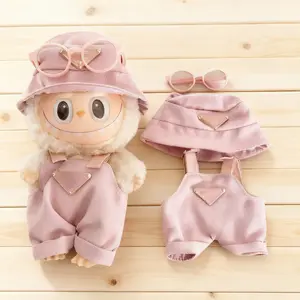 Labubu Bib Pant Doll Clothes 3 Piece Set, include Hat, Overalls Set&eyeglass for 6.7inch  Labubu, Doll Accessories Suit,  Stylish Doll Clothes,trendy streetwear doll clothes,  Doll Clothes and Accessories Set