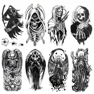 8-Pack Waterproof Skull Temporary Tattoo Stickers Black and White Halloween Designs for Forearms Unique Tattoo Stickers