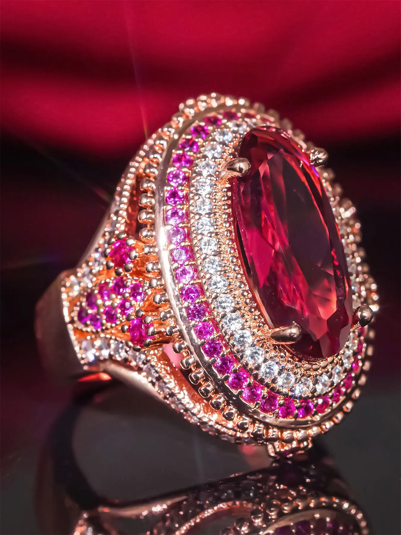 1 PC Charm Cubic Zirconia Ring Oval Halo Ring For Women Engagement Rings For Wedding Valentine's Day Gift Jewelry