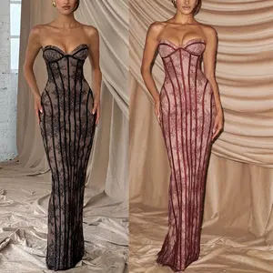 Lunea 2026 New Viral Strapless Lace Corset Bodycon Mini Dress – Sexy Sheer Mesh Elegant Party Cocktail Graduation  Dinner Dress for Women