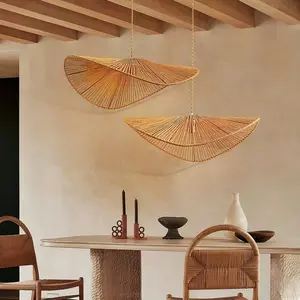 2-Pack Creative Handmade Woven Pendant Lights, Vintage Mid-Century Style Lamp Shades, Living Room Dining Bedroom Loft Decor
