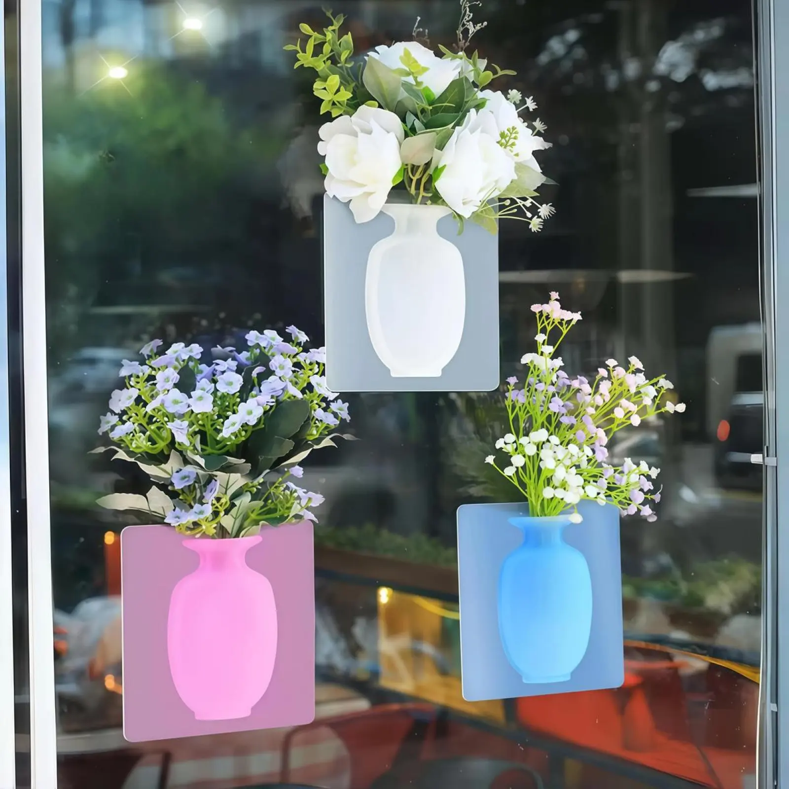 Home Decor Vase - Silicone Reusable Flower Pot, Self-Sticking Saves Setup Time, Stick & Decorate for Refrigerator Doors, Windows, Ideal Gift