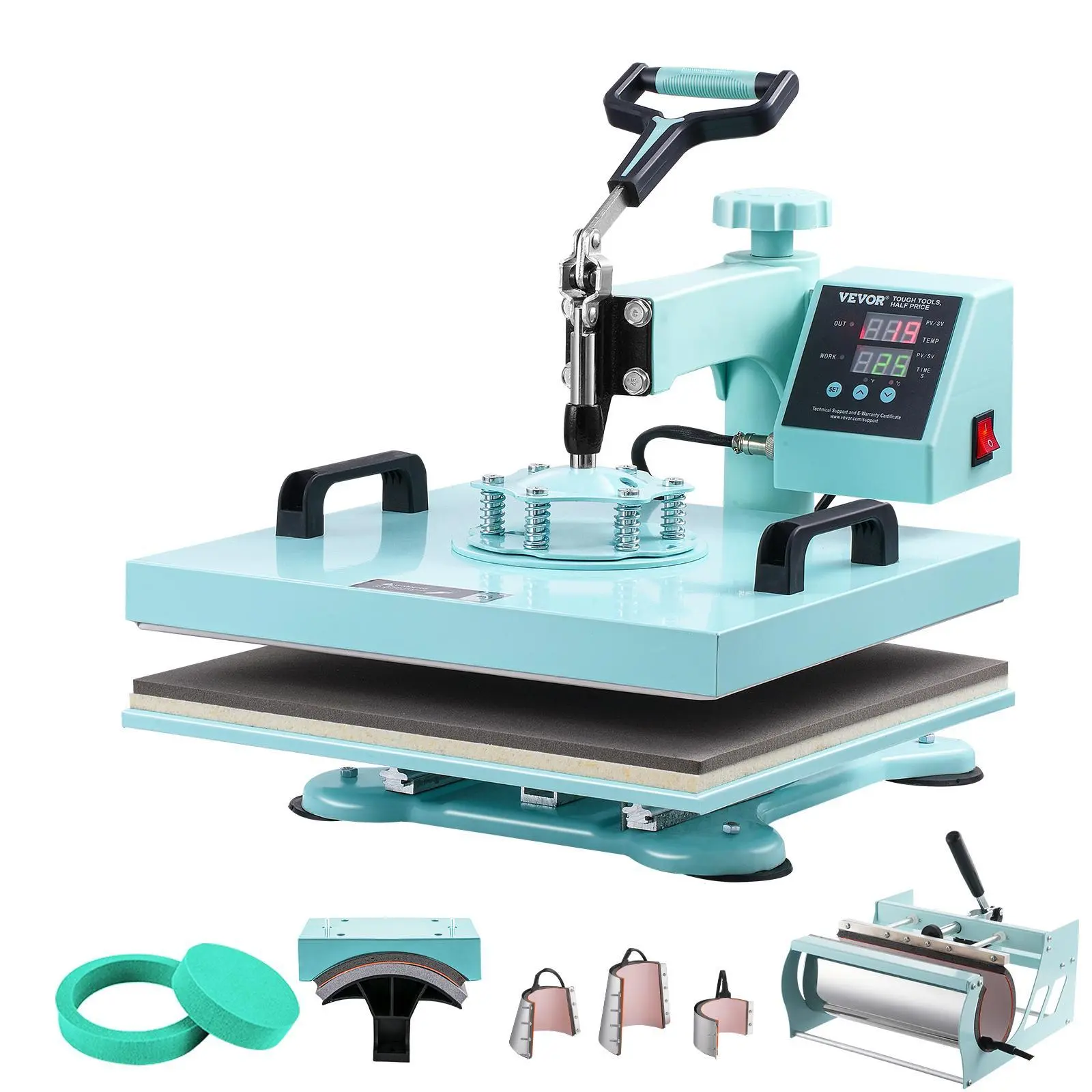 【Summerfinds】VEVOR Heat Press Machine, 15 x 15 inch, 8 in 1 Heat Transfer Machine with 6-30 oz Tumbler Press, 360° Swing Away T-Shirt Pressing, Digital Precise Control, for T-Shirts/Mugs/Hats/Plates, Green