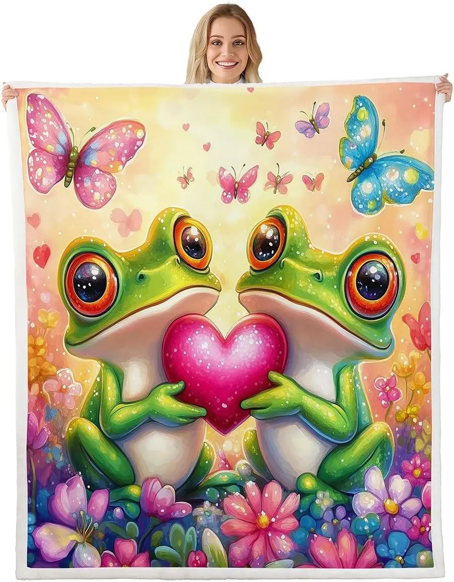 Personalized Banjo Frog Fleece Blanket - Custom, Flower, Adorable Style, 100% Flannel, Super Soft, Anti-Static, Vibrant Print, Versatile Sizes (30x40 to 60x80 in), Cottagecore Bedding Throw, Outdoor Blanket Gift, Custom Blanket, Flower Blankets