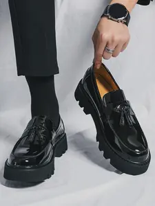 Men's loafers, platform derby, Flatform, tassel trims, casual British dress shoes, party weddings, can be worn