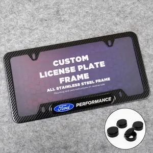 Front or Rear Carbon Fiber Texture License Plate Frame Protect Cover Fit Ford Performance Decorate Accessories Gifts