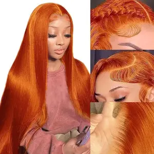 Tuneful Ginger Wig Human Hair 13x6 Straight Ginger Orange Lace Front Wigs Human Hair HD Transparent Lace Frontal 350 Colored Wig Pre Plucked 180% Density 30inch For Women