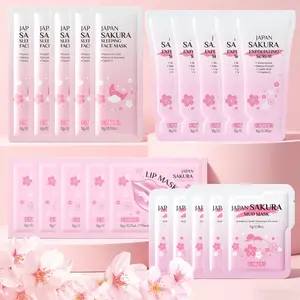 LAIKOU Sakura Travel Skincare Hydrate Set With Lip Mask, Mud Mask, Sleeping Mask & Scrub, Hydrating Refreshing Exfoliating Moisturizing, Ideal For Travel & Outings, Skin Care Sets