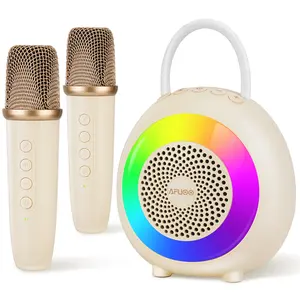 AFUOO Mini Karaoke Machine for 3+ Kids & Adults, Portable Bluetooth Speaker with 2 Wireless Microphones Toys & 6 Dynamic Light & Sound Modes, Perfect for Karaoke, Singing, Party, Holiday Birthday Gift, Off-White