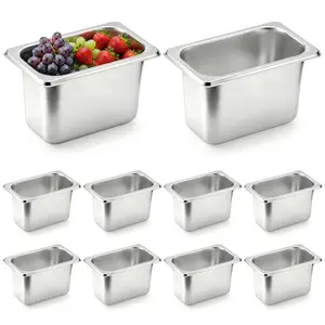 Hualleko 10 Pack Hotel Pans, 1/9 Size 4 Inch Deep Stainless Steel Steam Table Pan Commercial Metal Food Warmer Restaurant Catering Tray for Hotel, Home, Party, Restaurant, Buffet