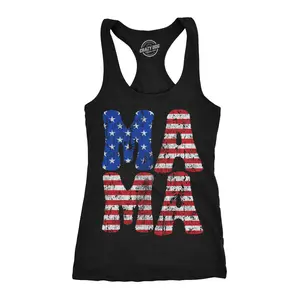Womens Funny Fitness Tank Mama Stars and Stripes Fourth Of July Graphic Novelty Sleeveless Tee for Ladies Funny Racerback Tank Cute Slimming Tank tops comfortable soft top Patriotic Tank Top for Women Novelty Black -