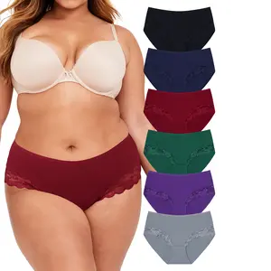 LEVAO Women’s Cotton Bikini Underwear 6 Pack, Plus Size Lace Hipster Panties, Soft Stretch Breathable Full Coverage Briefs XL-4XL