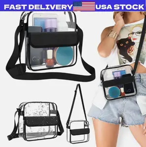 Clear Transparent Tote Bag PVC w/Zipper Stadium Approved Handbag Purse Crossbody