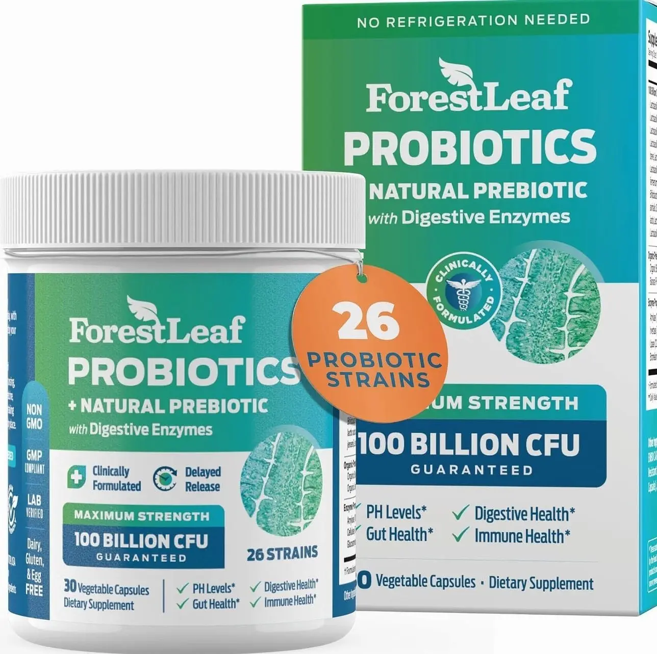 Probiotics for Men and Women, 100 Billion CFU, 26 Unique Strains, Men's and Women's Probiotic and Prebiotics Support Digestive Health, Gut Wellness, Energy, Mood, Immune, PH Balance (30 Caps)