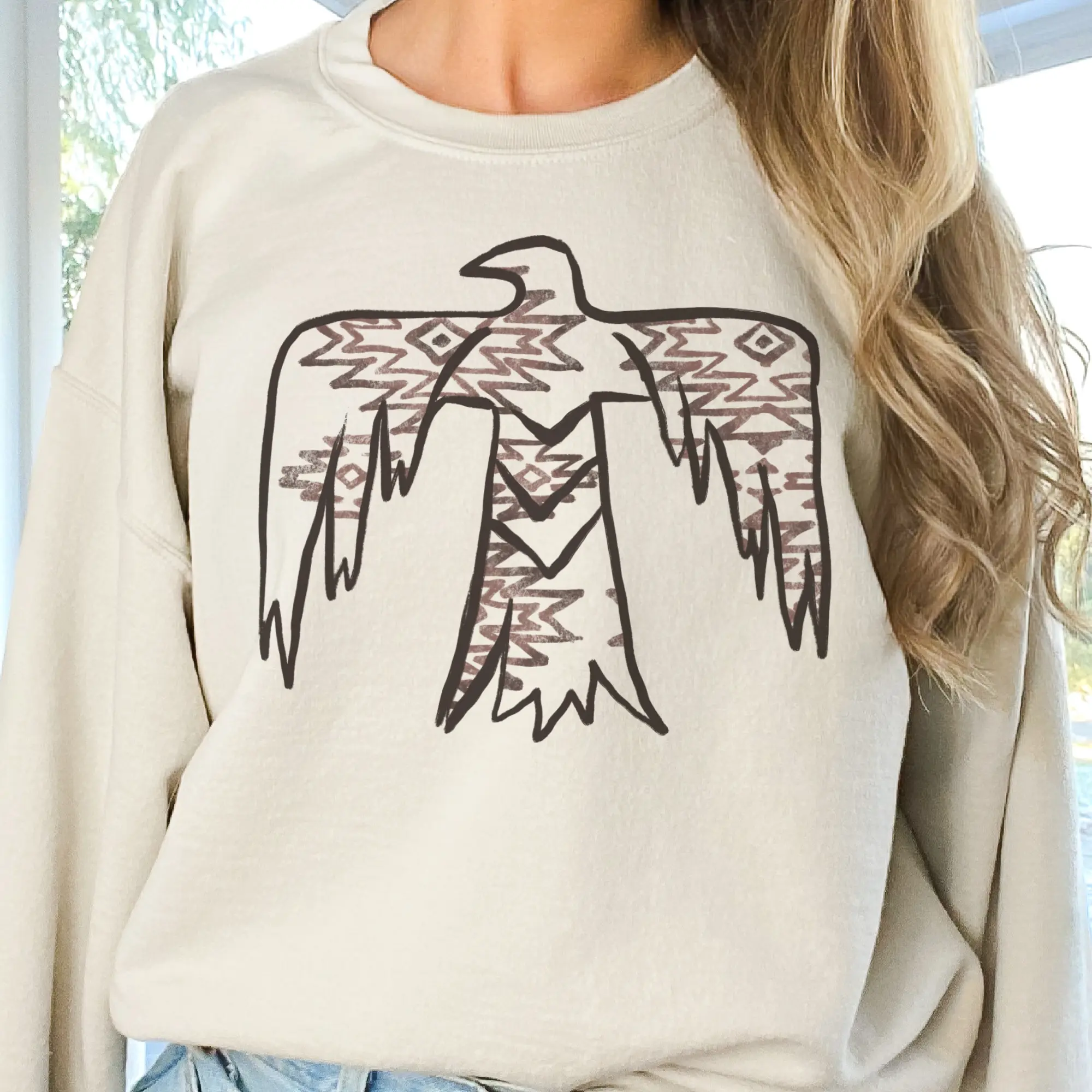 Vintage Thunderbird Graphic Sweatshirt Boho Southwestern Retro 