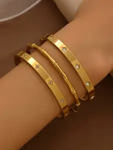 3-Piece Bamboo Rhinestone Bracelet Set, Luxury European Style, Clover/bamboo Element, Hypoallergenic, Fade-Resistant, Women's Jewelry