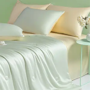 Cool silk summer quilt  High-End Grade A Ice Silk Summer Quilt Four-Piece Set Light Luxury Machine Wash Airable Cover Summer Single Thin Summer Quilt
