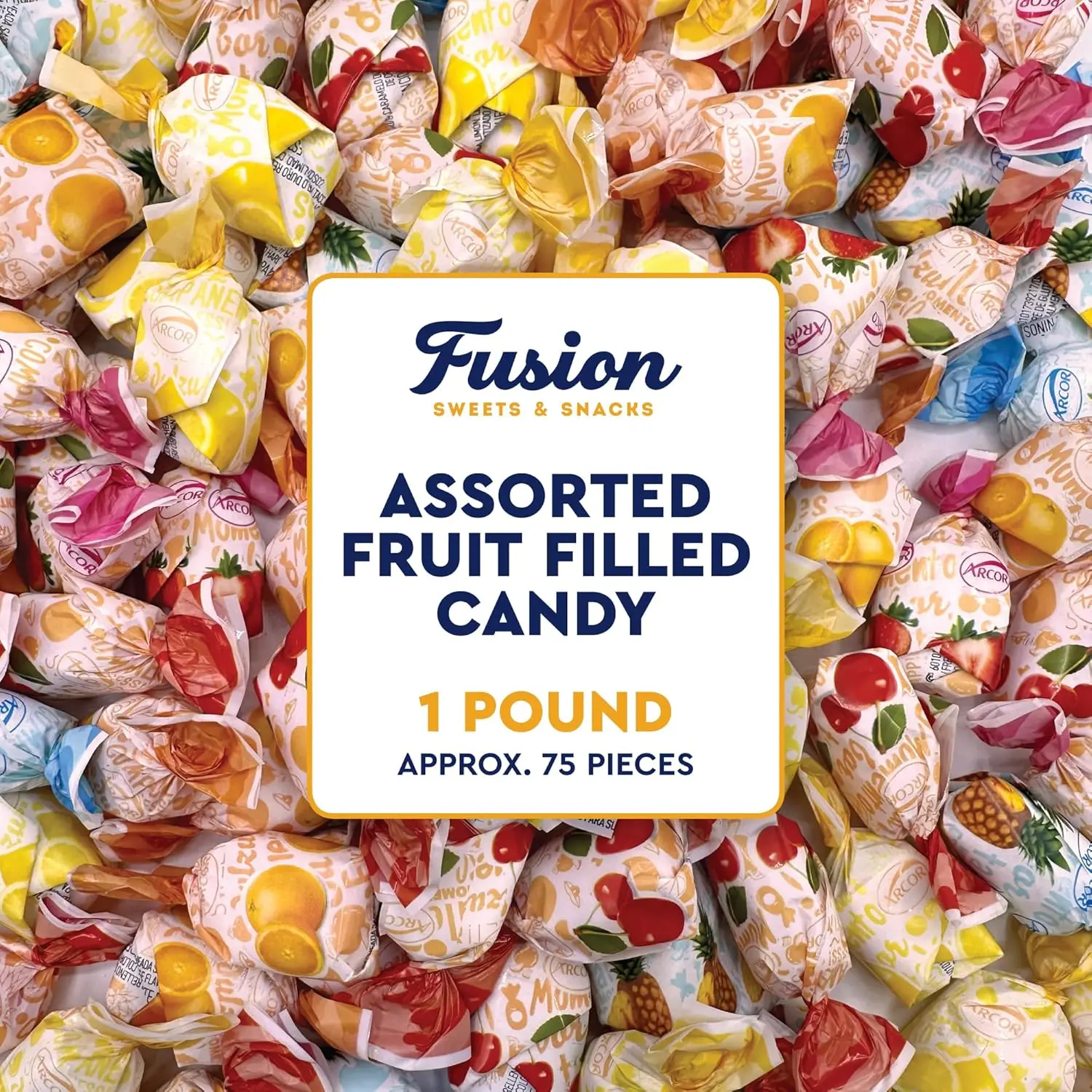 Fruit Filled Candy - Assorted 1 Pound Bulk Bag(Approx. 75 Pieces), Arcor Bon Bon Fruitfuls Candy, Sweet Hard Exterior with a Soft Fruit Filled Center, Individually Wrapped Hard Candy