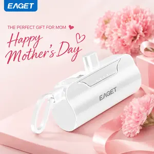 EAGET Mini USB Power Bank Portable Battery Pack 5000mAh Type-C super Fast Charging Cord Built-in usb-c output Cable Pocket Size Emergency phone Charger for iPhone 15 16 Android Travel Daily Use mother‘s day Gift easy portability traveling gadgets