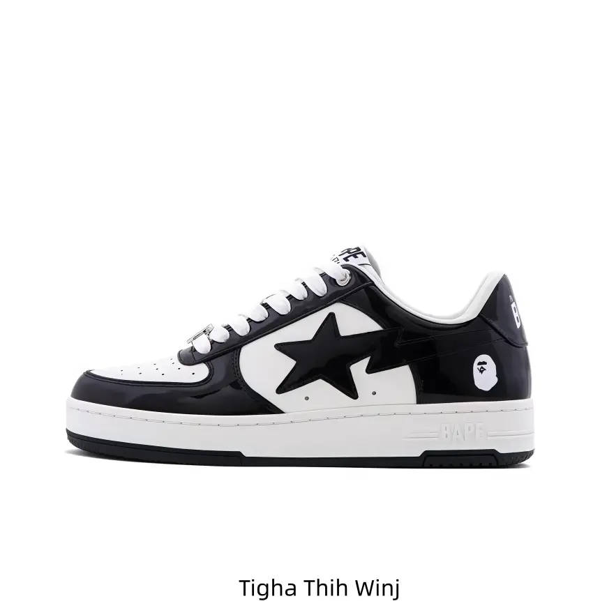 Unisex Black Patent Leather Star Low Top Sneakers Casual Street Skate Shoes for Daily Wear