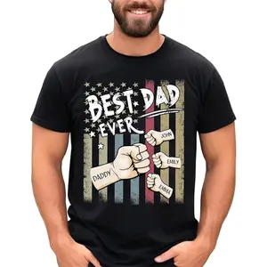 Father's Day T-Shirt – Custom Dad Fist Bump Shirt, Vintage American Flag Tee for Men, Gifts for Grandpa