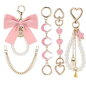5 Pcs Gold Pearl Bag Extender Chain with Bow | Purse Strap Charms for Handbag