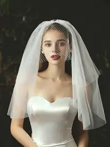 Romantic Bow Bride Veil, Elegant Two-Layer Short Wedding Veil, Fantasy Bridal Headpiece with Comb, Perfect for Runaway Weddings and Photoshoots