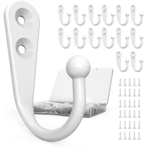 15PCS White Coat Hooks | Heavy Duty Wall Mounted Robe Hooks | 30 Screws Included for Bedroom Bathroom Entryway Closet