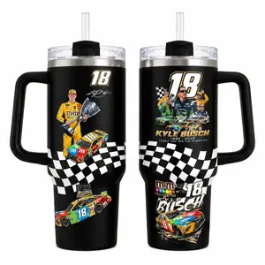 Kyle Busch Inspired 40oz/30oz Tumbler - Stylish No.18 Black Checkered Flag Stock Car Drinkware, Race Day Gift For Dad (Straw Not Included)