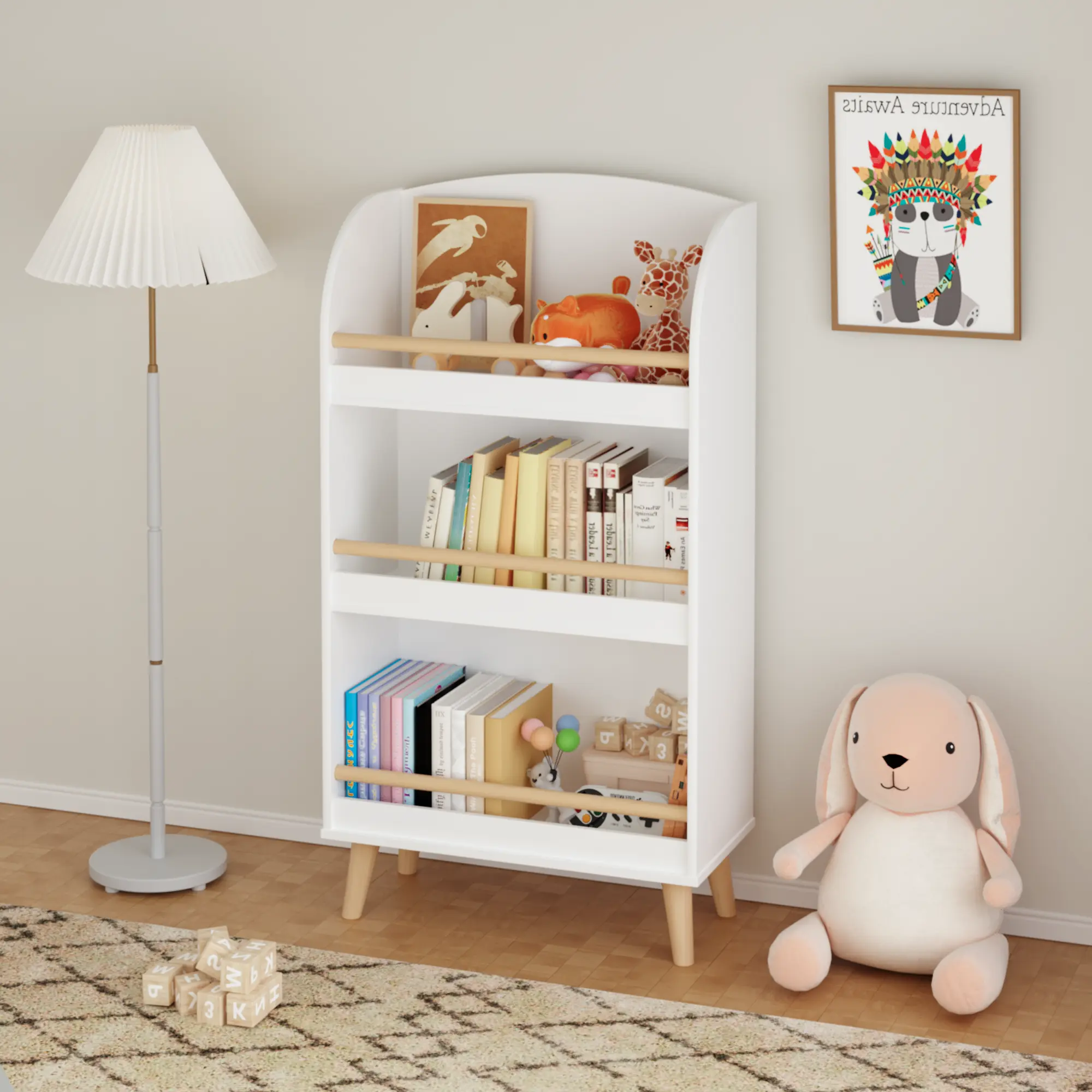 Dufominc White 3-Tier Multi-Tiered Kids' Design Bookshelf - Indoor Furniture Bookcase Toy Storage Organizer Cabinet