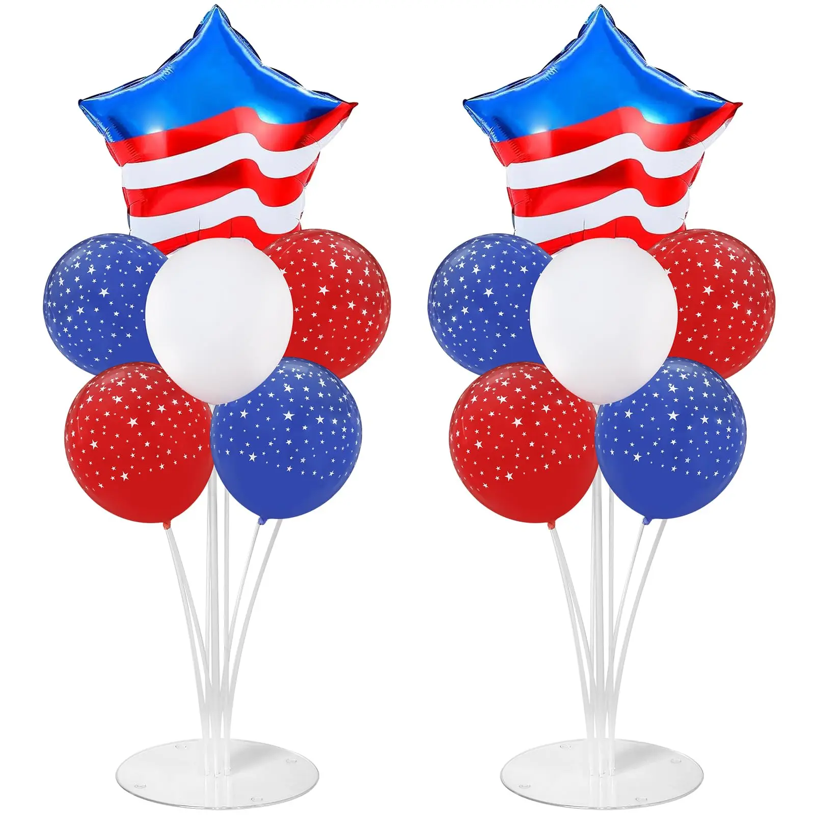 4th of July Balloons Stand Kit 2 Sets with 2 America Flag Star Foil Balloon Patriotic Red White and Blue Party Balloon Centerpiece for Tables for Memorial Day Party Independence Day Themed Decorations