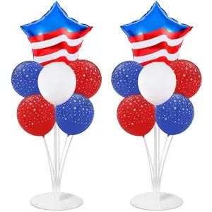 4th of July Balloons Stand Kit 2 Sets with 2 America Flag Star Foil Balloon Patriotic Red White and Blue Party Balloon Centerpiece for Tables for Memorial Day Party Independence Day Themed Decorations